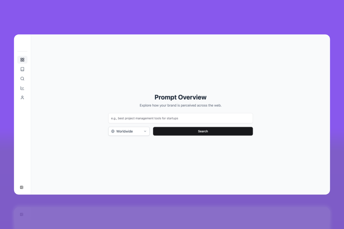 Ad hoc search interface showing instant AI prompt analysis and positioning results.